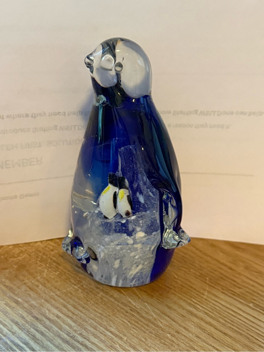 Blue Glass Penguin Figurine Decorative Paperweight baby penguins glass